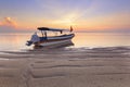 Bali, Indonesia. Fishing boats populate the shoreline at the Sanur Beach Royalty Free Stock Photo