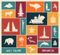 Bali, Indonesia icons set. Attractions, flat design. Tourism in Bali, isolated vector illustration. Traditional symbols