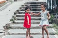BALI, INDONESIA - MAY 17, 2018: Balinese girls in Ubud. Indonesian kids.