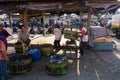 BALI/INDONESIA-MAY 15 2019:The fishermen`s catch is immediately weighed at the fish auction site. The catch of fishermen, placed Royalty Free Stock Photo