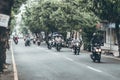 BALI, INDONESIA - MAY 17, 2018: : Road traffic on Bali. Ubud area. Mopeds on the streets. Motorbikes. Royalty Free Stock Photo