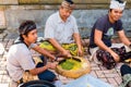 Bali, Indonesia, May 3, 2015. Unidentified balinese men prepare Royalty Free Stock Photo