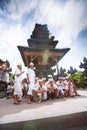 Bali, Indonesia-Nov 08, 2012: Balinese pray inside the temple in Bali