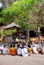 Bali, Indonesia-Nov 08, 2012: Balinese pray inside the temple in Bali