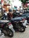 Scooters parking in the seaport of Sanur Royalty Free Stock Photo