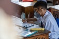 BALI,INDONESIA-5 OCT 2021: classroom atmosphere in Indonesian junior high schools when learning the new normal. Students are seen