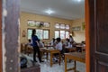 BALI,INDONESIA-5 OCT 2021: classroom atmosphere in Indonesian junior high schools when learning the new normal. Students are seen
