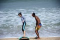 People learning surfing on the Balinese beach