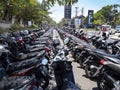 Crowded motorcycle parking lot Kuta  Legian Bali, October 11 2019,  Bali, Indonesia Royalty Free Stock Photo