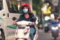 BALI, INDONESIA - OCTOBER 12, 2017: Scooters on the Legian street, Kuta, Bali, Indonesia. Motorbike traffic.