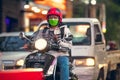 BALI, INDONESIA - OCTOBER 12, 2017: Scooters on the Legian street, Kuta, Bali, Indonesia. Motorbike traffic.