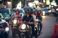 BALI, INDONESIA - OCTOBER 12, 2017: Scooters on the Legian street, Kuta, Bali, Indonesia. Motorbike traffic.