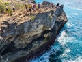 Bali,Indonesia- 01/15/2020 : People enjoying the great view of the blue water of Bali sea from a cliff of a mountain in Nusa