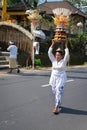 Bali, woman carry traditional offerings on her head