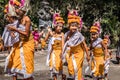 BALI, INDONESIA - SEPTEMBER 25, 2018: Balinese children in traditional clothes on a big ceremony in Tirta Empul Temple.