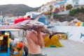 Bali, Island Crete, Greece, - June 30, 2016: Man is a fisherman carries a big fish sawfish