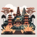 Bali Hindu Temple Nyepi Silent Day Indonesia Island Vector Flat Illustration