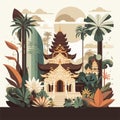 Bali Hindu Temple Nyepi Silent Day Indonesia Island Vector Flat Illustration