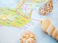 Bali Travel Maps with Seashells and With Popular Destination is Nusa Dua Beach Royalty Free Stock Photo