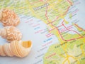 Bali Travel Maps with Seashells and with popular destination is Nusa Dua Beach Royalty Free Stock Photo