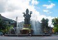 Bali, 27 March 2019 : Statue of Caturmuka, Landmark of Denpasar City on Sunny Cloudy Day
