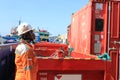 Bali, May 2022. stevedore rigger foreman and the ship\'s crew are assisting the process of cargo operation