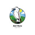 bali myna bird cartoon bird with forest background