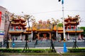 A beautiful temple in New Taipei in a raining day in winter