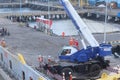 Bali, Oct 2022. stevedore rigger foreman and the ship\'s crew are assisting the process of loading an unlaoding at port Royalty Free Stock Photo