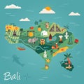 Bali travel banner with famous landmarks.