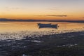 Balikesir Lake Manyas at sunset boats reflection Royalty Free Stock Photo