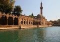 Balikligol Lake and Rizvaniye Mosque in the historical part of the city of Sanliurfa in Turkey