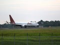 Balikpapan, Indonesia - April 2, 2021 : A Boeing 737-900 operated by Batik Air Indonesia just landed