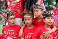 Portrait of Balinese boys in New Years Eve (Nyepi) costume at Bali, Indonesia Royalty Free Stock Photo