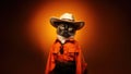 Balinese Cat Dressed As A Cowboy On Orange Color Background