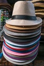 Balinese colored tourist hats in art and craft market in Ubud, Bali