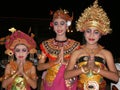 Balinese dancer girls posing in beautiful costumes and tiaras in Ubud, Bali, Indonesia