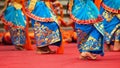 Balinese dancer girls in traditional Sarong costume dancing Legong dance Royalty Free Stock Photo