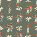 Balinese dancers seamless pattern. Bali island women in traditional sarongs.