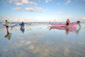 Balinese fishermen were preparing their boats before heading for the sea Royalty Free Stock Photo