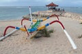 Balinese fishing boat on the beach of Sanur, Bali Royalty Free Stock Photo