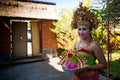 Balinese girl posing before dance Barong