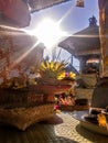 Balinese holy offerings starred by sun.