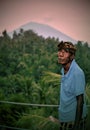 Balinese Man Worried About Mount Agung Royalty Free Stock Photo