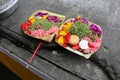 Balinese daily offerings called canang sari at Hindu Temple