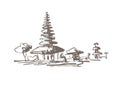 Balinese pagoda - the main attraction of the island of Bali, sketch drawing vector illustration