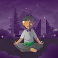 Balinese silent day greeting card with meditate man background