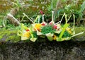 Balinese small offerings placed on the temple area