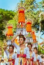 Balinese women with religious offering Royalty Free Stock Photo
