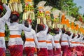 Balinese women in traditional costumes with offerings for ceremony Royalty Free Stock Photo